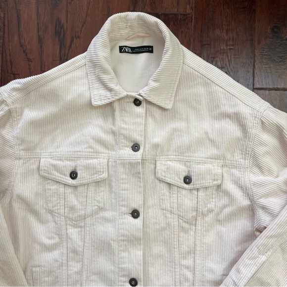 Zara Cream Oversized Corduroy Jacket with Pockets Size M - Picture 7 of 12